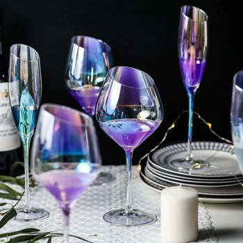 Avrupa Gökkuşağı İyon kaplama Kristal Cam Şarap Bardağı Eğimli şarap bardağı şampanya bardakları kadeh ev düğün dekorasyon drinkware