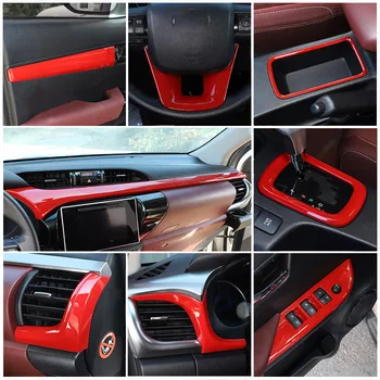 Kırmızı Toyota Hilux 2015-2021 İçin ABS Araba Styling Araba İç ve Dış Kalıp Trim Paneli Kapak Çıkartmalar araba aksesuarları