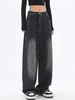 Gotik Vintage Yıkanmış kadın Kot Pantolon 90s Harajuku Streetwear BF Tarzı Hip Hop Geniş Bacak Yüksek Bel Düz Kot Pantolon