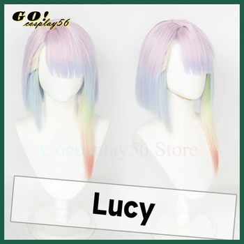 Cyberpunk: Edgerunners Lucyna Kushinada Cosplay Peruk Lucy Degrade Gökkuşağı Yan Patlama Kısa Saç Beyaz Taban Kadın Anime Şapkalar