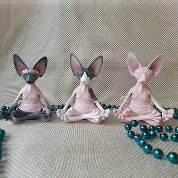 Ev Dekor Sphynx Kedi Meditasyon Tahsil Figürler Minyatür Buda Kedi Heykelcik Hayvan Modeli oyuncak bebekler Tüysüz Kedi Heykelcik