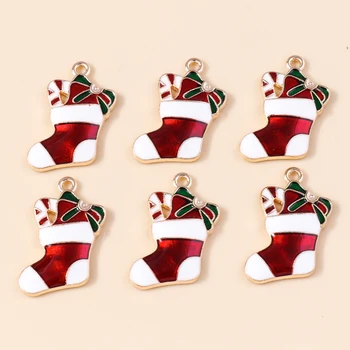 10 adet Yeni Noel Kırmızı Çorap baston şeker Mevcut Takılar Noel Gece Hediyeleri Kolye DIY Takı Küpe Kolye