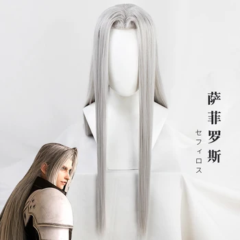 100 cm gümüş uzun Sephiroth peruk ısıya dayanıklı Fiber erkek oyunu sentetik saç Cosplay kostüm peruk + peruk kap
