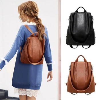 2021 Moda Kadın anti-hırsızlık sırt çantası klasik PU deri düz renk sırt çantası canta moda omuzdan askili çanta