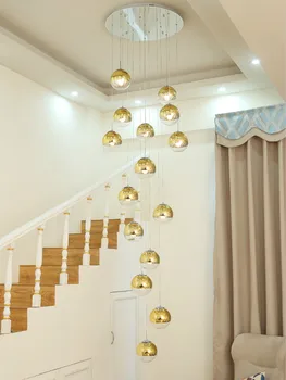 Sanat Galerisi LED kolye ışık Merdiven gümüş cam küre asılı lamba Oturma Odası için Dubleks villa Merdiven odası Uzun ömürlü ışık