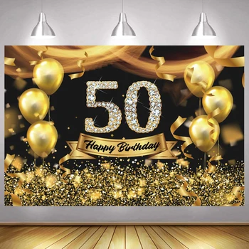 Altın 50th fotoğraf arka fonu Bayan Mutlu Doğum Günü Partisi dekorasyon balonu Fotoğrafçılık Arka Plan Afiş