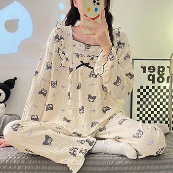 2022 Sanrioes Anime Kuromi Bayan Pijama Pijama Seti Karikatür Pijama kadın Loungewear Kawaii Ev Kıyafeti Artı Boyutu Hediyeler
