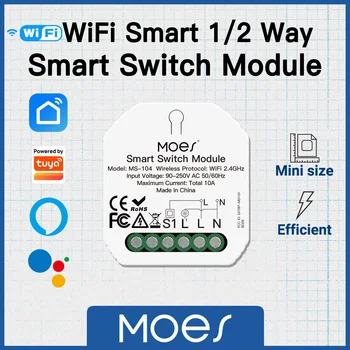 MOES WiFi ışık anahtarı modülü Akıllı Yaşam / Tuya App Uzaktan Kumanda, Sıfırlama ve Rocker 1 Gang 1/2 Yollu Çoklu kontrol