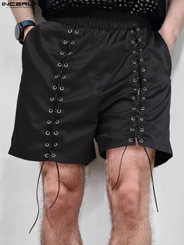 INCERUN 2022 Amerikan Tarzı Yeni Erkek Elastik Bel Şort Casual Streetwear Erkek Düz Rahat Tüm Maç Basit Şort S-5XL