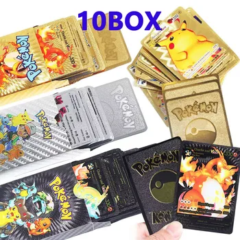 550 adet 10 Kutu Pokemon Kartları Metal Altın Gümüş Vmax GX Enerji Kartı Charizard Pikachu Nadir Koleksiyon Savaş Eğitmeni