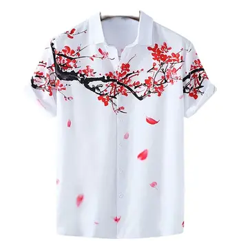 2022 Yaz erkek Çiçek Çin Tarzı Gömlek Kısa Kollu Hawaii Gömlek Erkekler İçin Artı Boyutu Hızlı Kuru Üstleri Tee Gömlek Adam Camisa