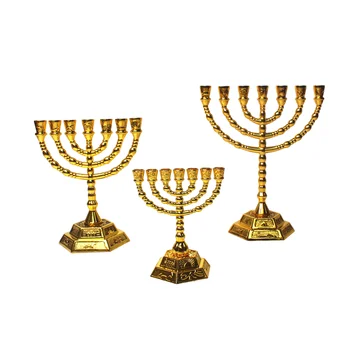Menora Şamdan Ev Dekorasyon Mumluk Judaica Hanuka 12 Kabileler Altın Renk Şamdan Alaşım Dini Dekor
