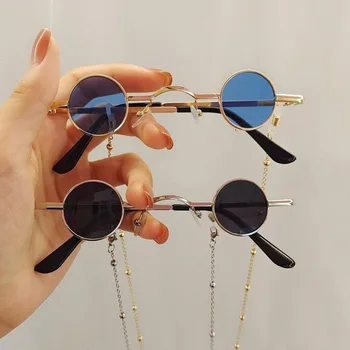 Yuvarlak Punk Güneş Gözlüğü Kadın Erkek Vintage Retro Marka Tasarımcısı güneş gözlüğü Kadın Küçük Siyah Gözlük Yuvarlak Metal Oculos De Sol
