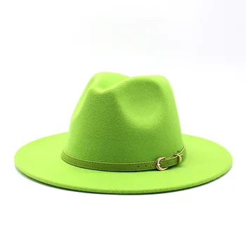 56-60CM Tüm Maç Geniş fötr şapka Şapka Kadınlar İçin Düz Renk Yün keçe şapka Erkekler İçin Sonbahar Kış Panama Kumar Sarı Caz Kap