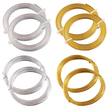 Düz ve Yuvarlak Alüminyum Tel Takı Craft Yapımı için Karışık Altın Gümüş Renk, 6 rolls / set