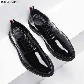 Patent Deri Sivri Ayakkabı Erkekler Yeni 2022 Düğün Ayakkabı Damat Oxford Elbise Ayakkabı Erkek Moda Chaussure Homme Zapatos Hombre