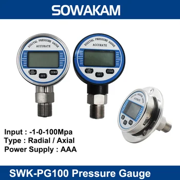 SWK-PG100 Basınç Göstergesi 0-100Mpa Manomete Akülü Hava Basıncı Göstergesi psi / Bar / Kpa Su Basınç Sensörü lcd ekran