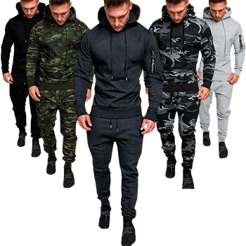 Erkek eşofman takımı Kamuflaj Moda Hoodie + Sweatpants Bahar Sonbahar Streetwear Casual Spor Erkek koşu elbisesi Artı Boyutu