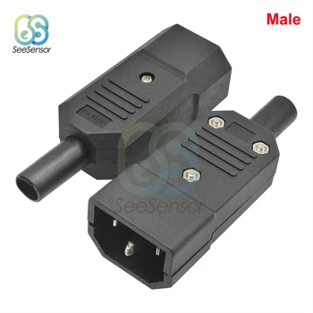 IEC Düz Kablo fiş konnektörü C13 C14 Siyah Kadın / Erkek Tak Rewirable Güç Konektörü 3 pin AC Soket 10A 250V