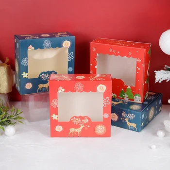 5 Adet Merry Christmas kurabiye kutusu Kraft Kağıt Şeker Hediye Kutuları Yeni Yıl Temizle Pencere Ambalaj Çanta yılbaşı dekoru Navidad Hediyeler