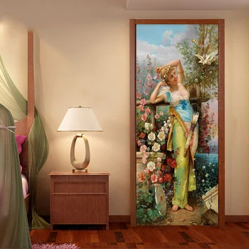 Avrupa Tarzı Retro Şekil Yağlıboya Duvar Kağıdı 3D Oturma Odası Otel yatak odası kapısı Sticker PVC Su Geçirmez 3 D Ev Dekor