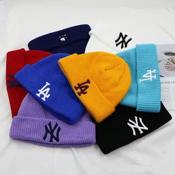 NY Marka Örme Şapka kadın Sonbahar ve Kış Sokak Tüm Maç Hip-Hop Şapka İşlemeli Yün Şapka Kore Versiyonu Sarı Sıcak