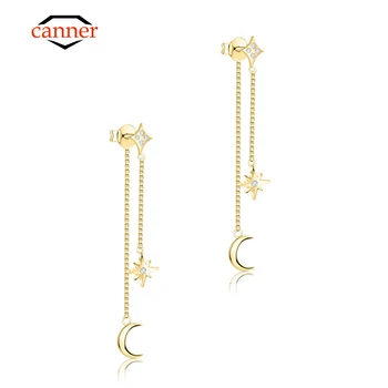 TARAYICI Moda 925 Ayar Gümüş Yıldız Ay Kolye Zinciri Piercing Kulak Damızlık Küpe Kadınlar için Zirkon Güzel Takı Pendientes