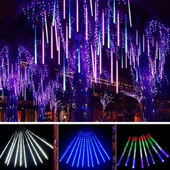 30/50cm LED Meteor duş yağmur dize ışıkları su geçirmez açık noel dekoratif ışıklar ağacı peri ışıkları Garland 8 tüpler