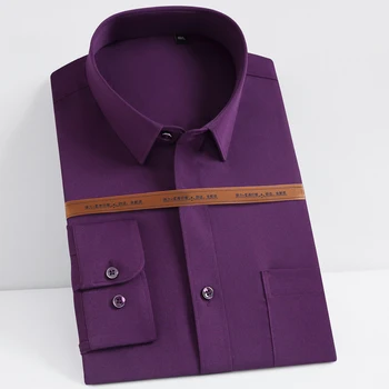 Erkek Moda Uzun Kollu İpeksi Kumaş Çizgili Gömlek Tek Yama Cep İş Rahat Standart fit Bakımı Kolay Klasik Elbise Gömlek