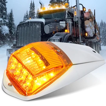 Peterbilt-Kenworth-Freıghtlıner-Volvo kamyon kabin ışaretleyici lamba Amber krom ABS plastik konut üst çatı LED koşu ışık 1 adet