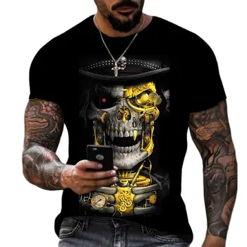 2022 Yaz Korku Desen erkek tişört Yeni Moda Ekip Boyun Üst Punk Yüksek Sokak Kısa Kollu 3D Stereo Baskı günlük t-shirt