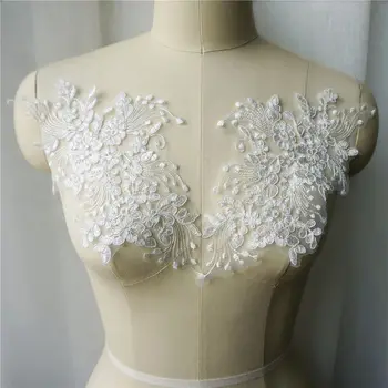 2 ADET Beyaz Gül Dantel Kumaş Püskül İşlemeli Düğün Aplikler Dikmek Yama Akşam Elbise İçin DIY Dekorasyon