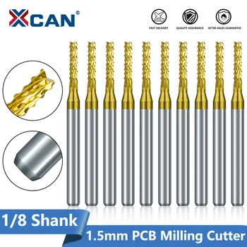 XCAN Karbür Mısır PCB freze kesicisi 10 adet 1.5 mm Titanyum Kaplı CNC Freze Uçları End Freze Bit CNC makinesi Freze Aracı