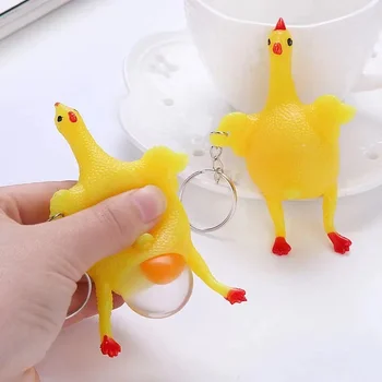 WANGLUFEI Komik Tavuk yumurtlayan tavuklar Kalabalık Stres toplu anahtarlık Çanta İçin Araba Yaratıcı Anahtarlık Anahtarlık uğurlu takı Hediye