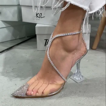 Tasarımcı Şeffaf Kristal Sandalet Kadınlar Temizle Yüksek Topuklu parti ayakkabıları Kadın Pompaları Bling Bling Pist Sandalet Yaz Ayakkabı