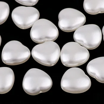 50g (Yaklaşık 50 adet) 15mm Kalp Pürüzsüz Fildişi Beyaz İmitasyon Plastik Delikli İnci DIY Düğün Aksesuarları Boncuk Yapımı