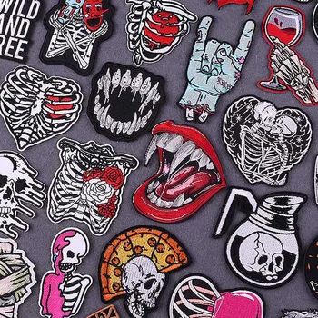 Punk İskelet Aplike Demir on Yamalar Giyim için Çıkartmalar DIY Kafatası İşlemeli Yamalar giysi etiketi Biker Dikiş Yama