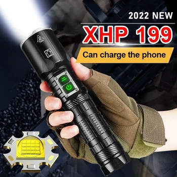 Yeni XHP199 En Yüksek Güç LED el fenerleri şarj edilebilir Led el feneri USB XHP90 Güçlü El Feneri 26650 Su Geçirmez kamp feneri