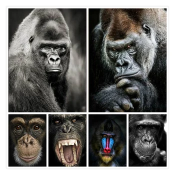 LZAIQIZG Elmas Boyama Tam Kare / Yuvarlak Şempanze Silverback Gorilla Elmas Mozaik Nakış Hayvan Taklidi Ev Dekor