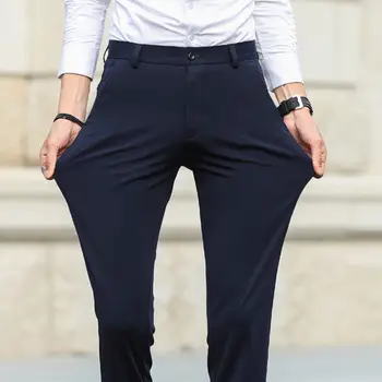 Streç günlük giysi Pantolon erkek İnce İş Elbise Pantolon Ütü Olmayan Slim Fit Artı Boyutu Ofis Pantolon Düz Takım Elbise erkekler için