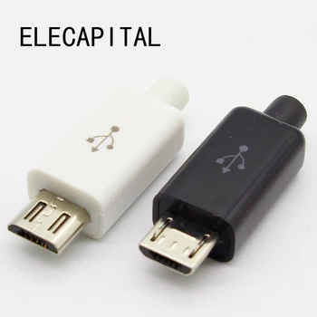 Ücretsiz kargo 10 adet mikro USB 5PİN Kaynak Tipi Erkek Fiş Konnektörleri Şarj Cihazı 5P USB Kuyruk Şarj Soketi 4 in 1 Beyaz Siyah