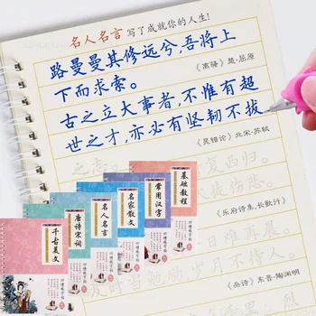 3D Çince Karakterler Yeniden Kullanılabilir Oluk Kaligrafi Defterini Silinebilir kalem Öğrenmek hanzi Yetişkinler için Sanat yazma Kitapları