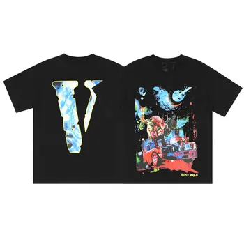 VLONE Erkekler T Gömlek %100 % Pamuk Orijinal Marka Streetwear kadın T-shirt ABD Yaz Kısa Kollu Harajuku Hip Hop Tshirt Vlone