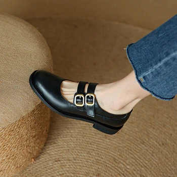 YENİ İlkbahar / Sonbahar Kadın Ayakkabı Yuvarlak Ayak Tıknaz Topuk Ayakkabı Bölünmüş Deri Mary Janes Katı Kadın Ayakkabı Pompaları Özlü Artı Boyutu Ayakkabı