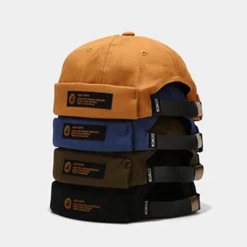 Erkek Kadın Takke Denizci Kap Mektup Etiket Sıcak Haddelenmiş Manşet kova kapağı Brimless Şapka Düz Renk Unisex Ayarlanabilir Pamuk Şapkalar