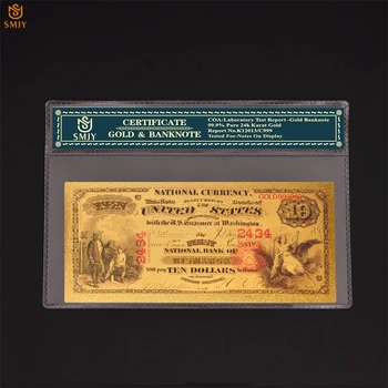 Promosyon Hediyeler 1875 ABD Altın Banknotlar $ 10 Dolar Para Banknot 24k Altın COA Çerçeve Koleksiyonu İçin