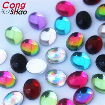 Cong Shao 300 ADET 8 * 10mm Renkli Akrilik Rhinestone Düz Geri Oval opal taşlar ve kristaller Giyim el sanatları Aksesuarları CS747