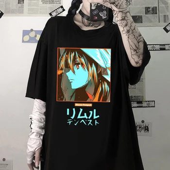 Pamuk Anime Rimuru Tempest Gotik Giyim Grafik T Shirt Kadın Giyim yaz giysileri Kadınlar İçin Kawaii T Shirt Kısa Kollu