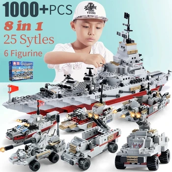 Yeni Yapı Taşları WW2 Askeri Savaş Gemisi Tekne Uçak araç seti Oyuncaklar Çocuklar İçin Kiti Askeri gemi Cruiser Çoklu kombinasyonlar