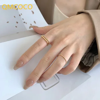 QMCOCO Gümüş Renk alyanslar Yeni Trend Zarif Büyüleyici Çift Katmanlı Tasarım Kare Zirkon Gelin Takı Kız Hediyeler